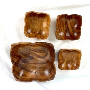 4 Vintage Monkey Pod Wooden Bowls Large 3 Small Organic Shape Tiki Bar Hawaiian